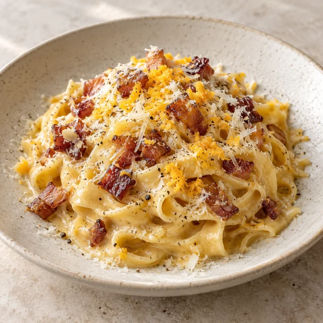 Massa carbonara finalizada com queijo