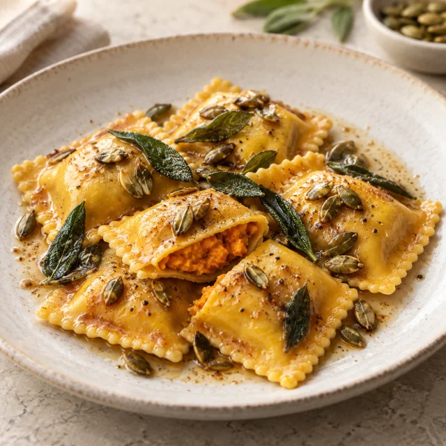 Ravioli servido em prato branco
